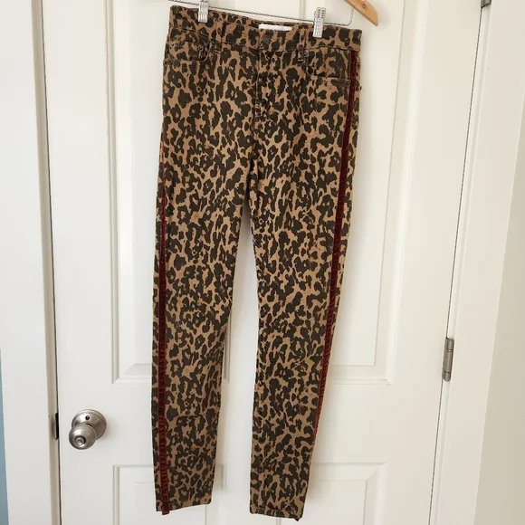Leopard Print Velvet Trim Stretch Skinny Jeans Leggings Animal Edgy Mobwife 4 - Picture 3 of 15